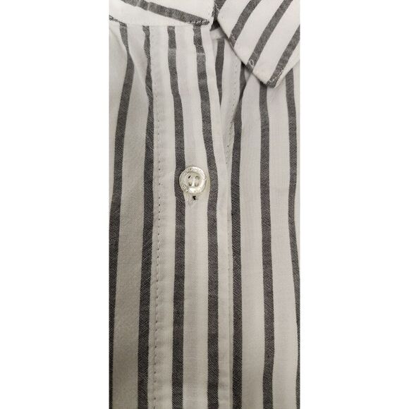 Calvin Klein Striped Blouse Long Sleeve Lo-Hi Button-up Shirt White/Gray XL - Picture 7 of 9